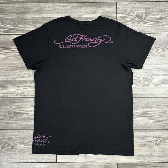 Crazy Y2K ED Hardy By Christian Audiger Kamikaze Skull Graphic T Shirt Grunge - Picture 2 of 5